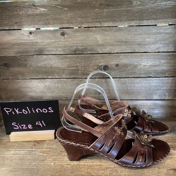 Womens Pikolinos Brown Leather Strappy Open Toe Heeled Sandals Size 41 10.5-11 M - Picture 1 of 6